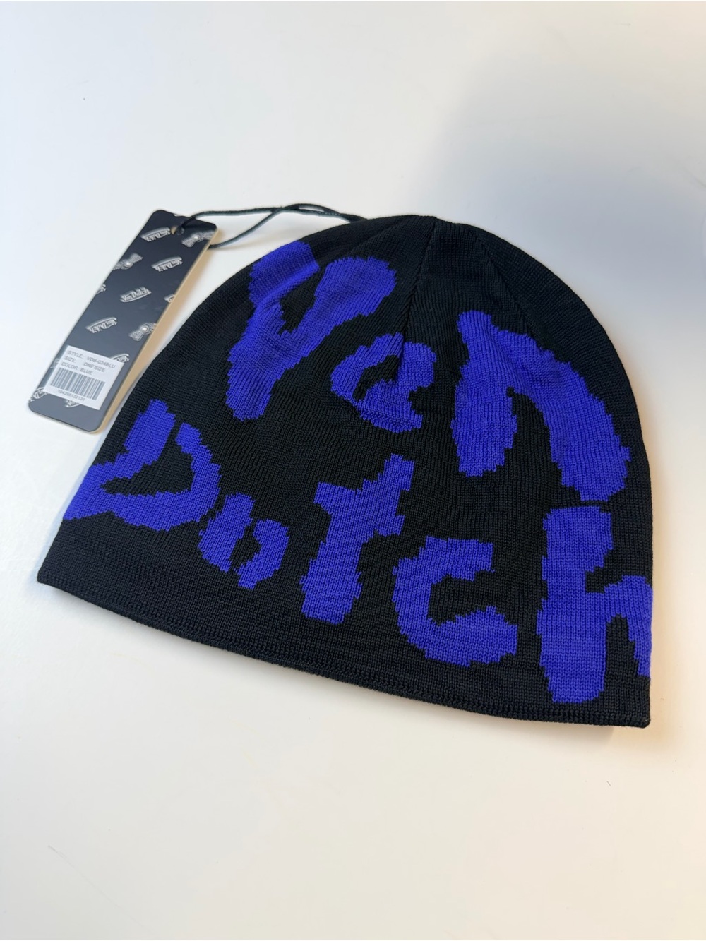 Von Dutch Beanie Black with Bold Graphic in blue NWT Y2K